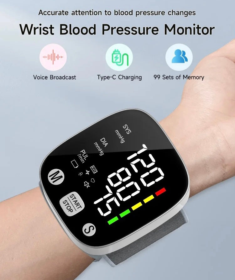 LED Wrist Blood Pressure Monitor Rechargeable English/Russian Voice  Broadcast