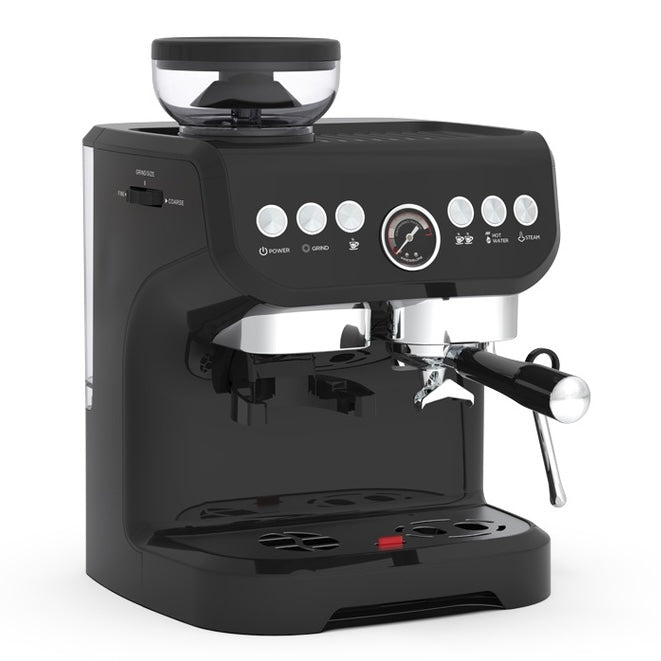 LePresso professional coffee maker grinds coffee beans and steams milk